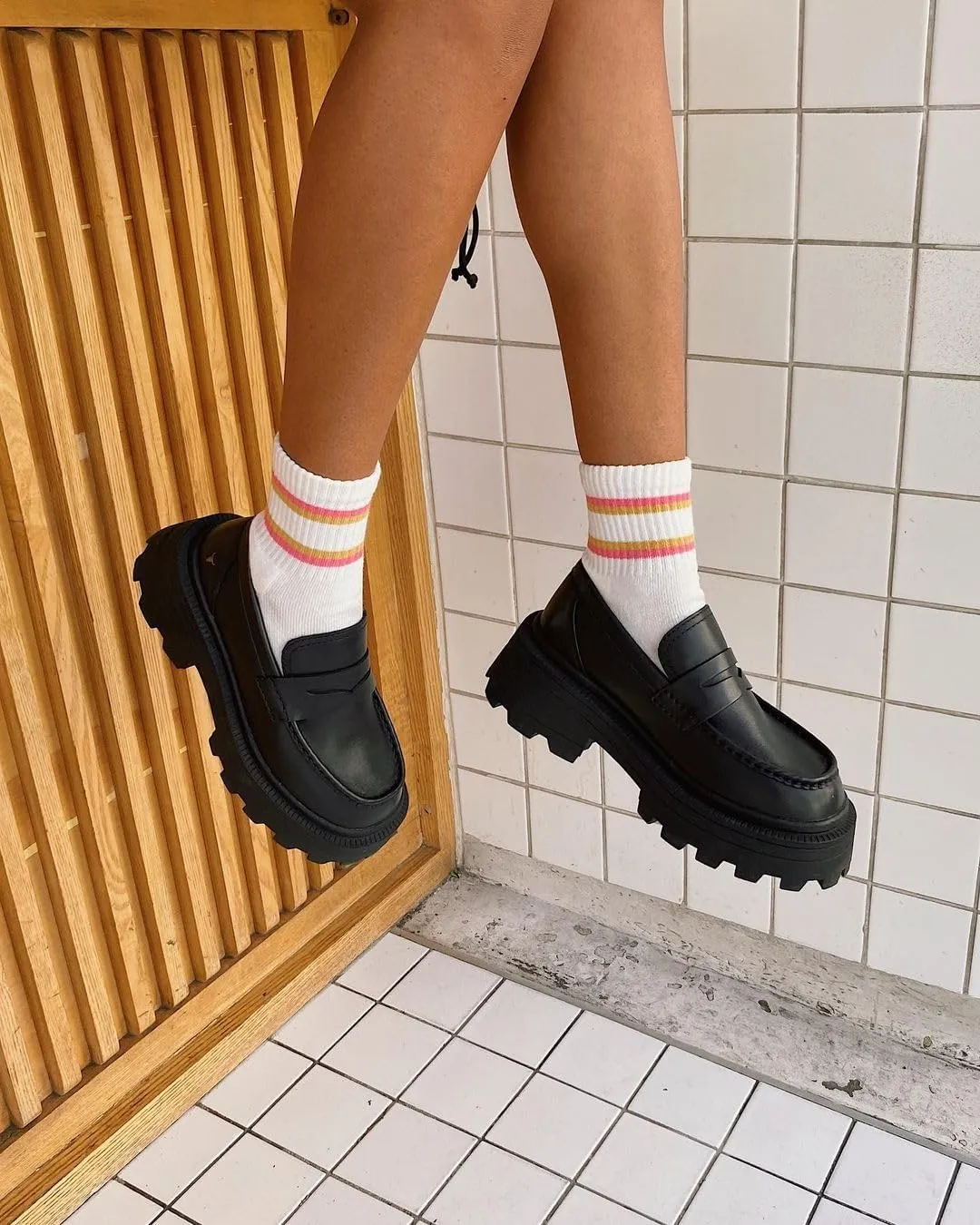 Windsorsmith Womens Black Leather Platform Chunky Loafers Shoes - True
