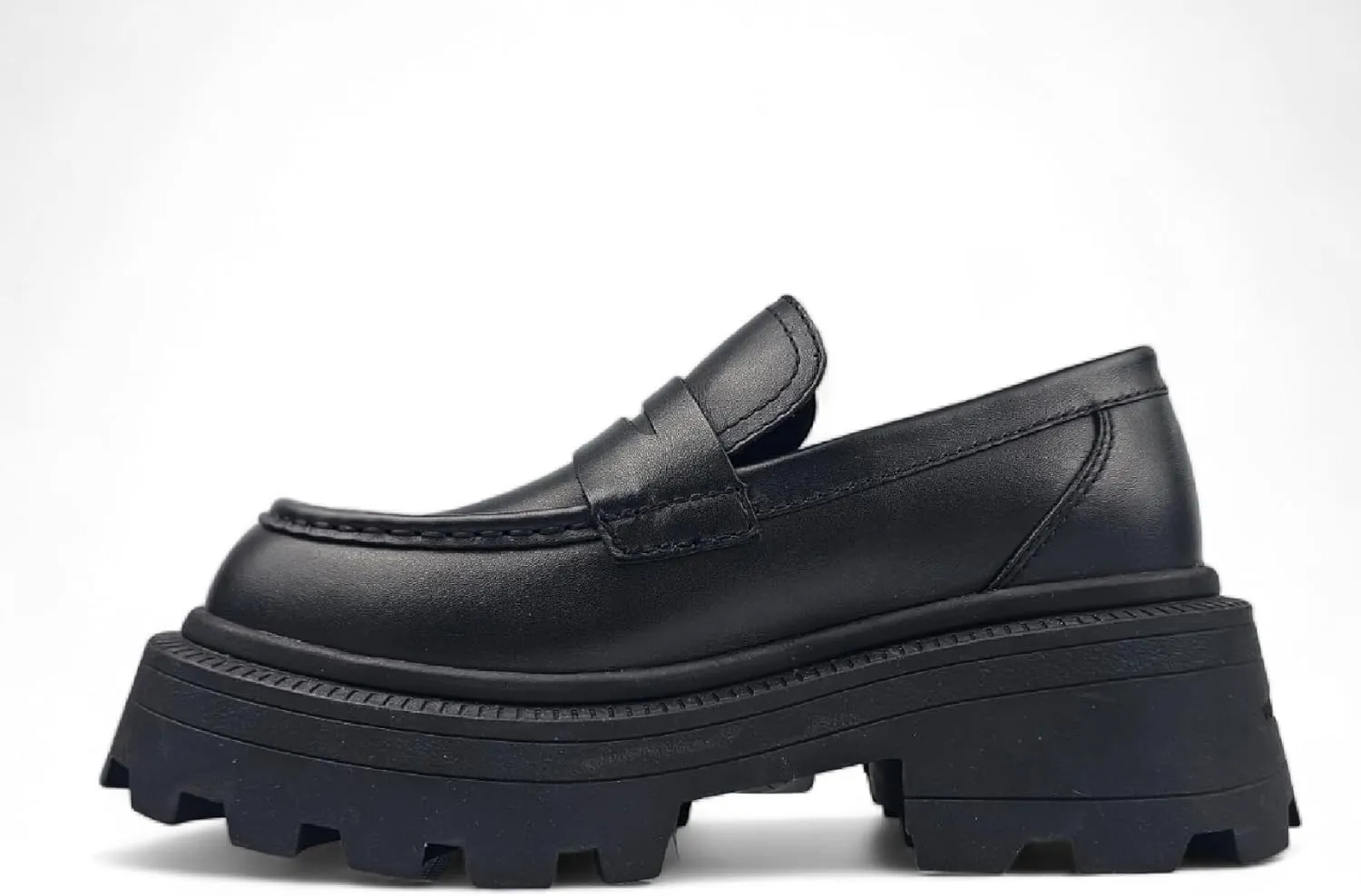 Windsorsmith Womens Black Leather Platform Chunky Loafers Shoes - True