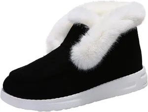 Winter Fur Lined Loafers for Womens Casual Canvas Slip on Soft Lightweight Flats Comfort Elastic Lace up Low Top Boat Shoes