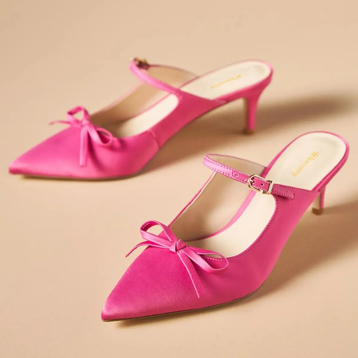 Women Bowknot Pointed Toe Slip On Mules Kitten Low Heel Ladies Stylish Summer Dress Shoes Size 4-16 US