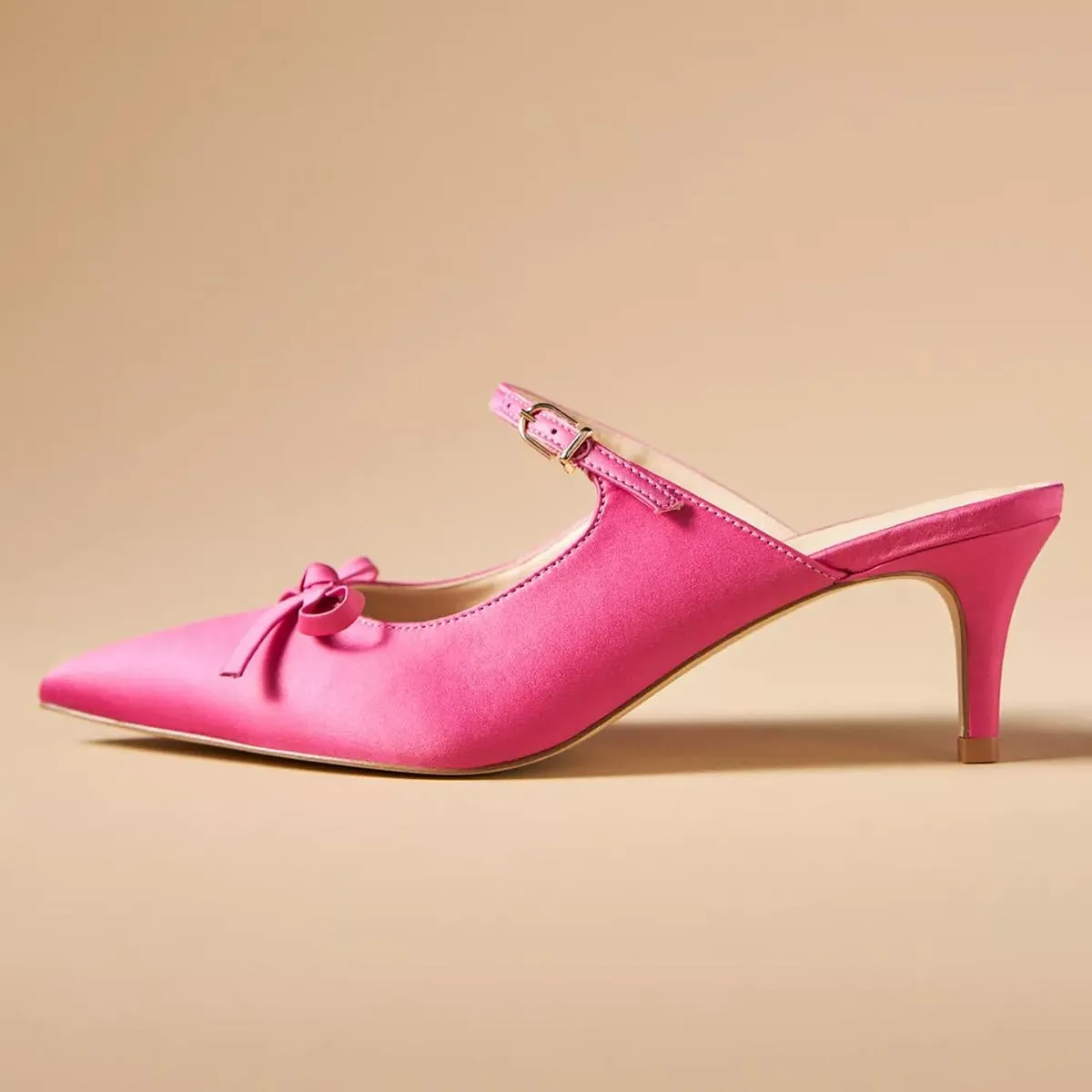 Women Bowknot Pointed Toe Slip On Mules Kitten Low Heel Ladies Stylish Summer Dress Shoes Size 4-16 US