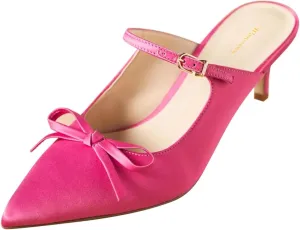 Women Bowknot Pointed Toe Slip On Mules Kitten Low Heel Ladies Stylish Summer Dress Shoes Size 4-16 US