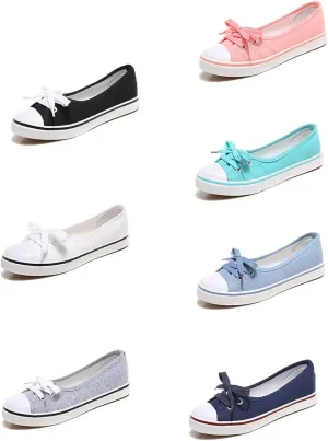 Women Casual Canvas Work Flats Loafers Slip On Woman's Flats Soft Fashion Boat Shoes Blue 35