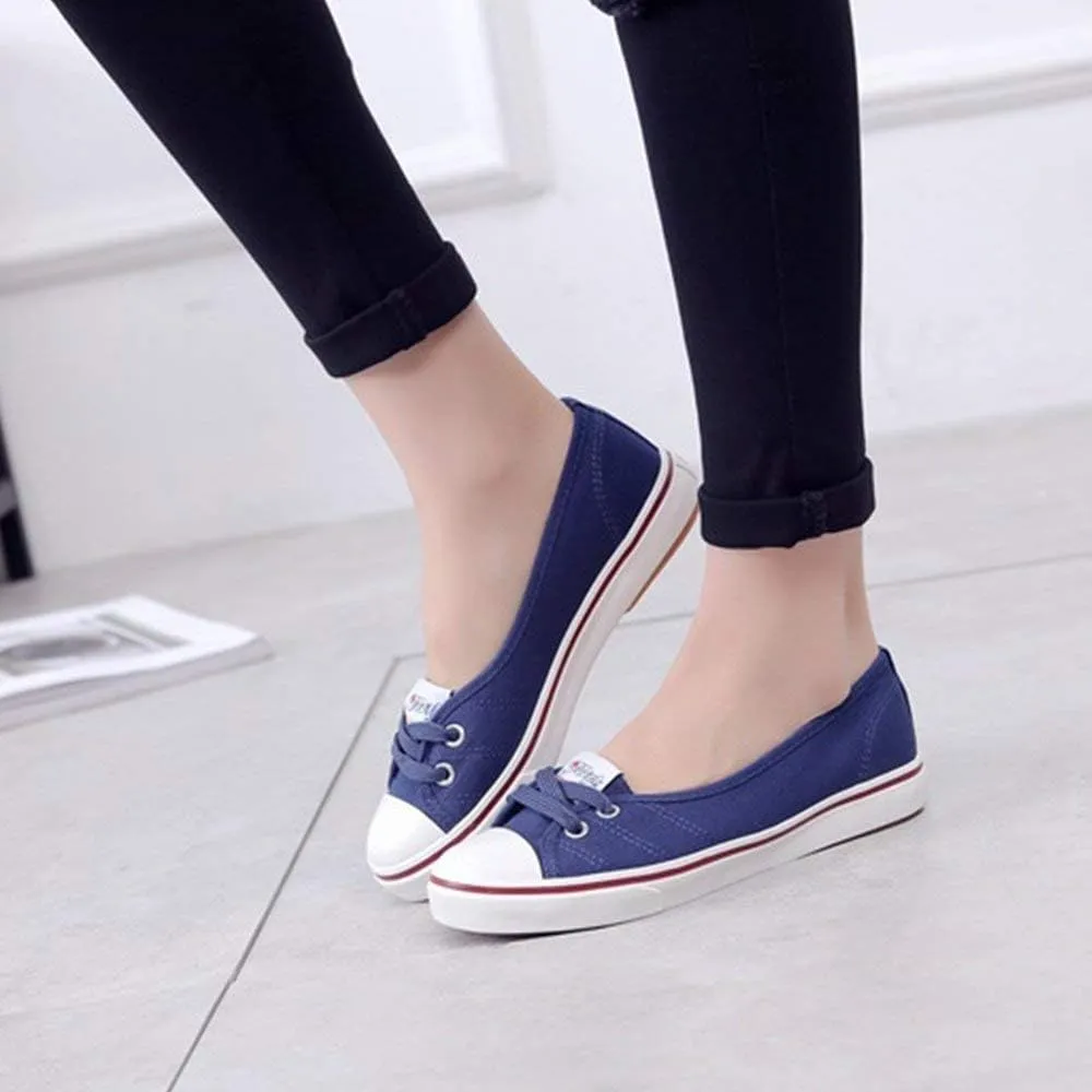 Women Casual Canvas Work Flats Loafers Slip On Woman's Flats Soft Fashion Boat Shoes Blue 35