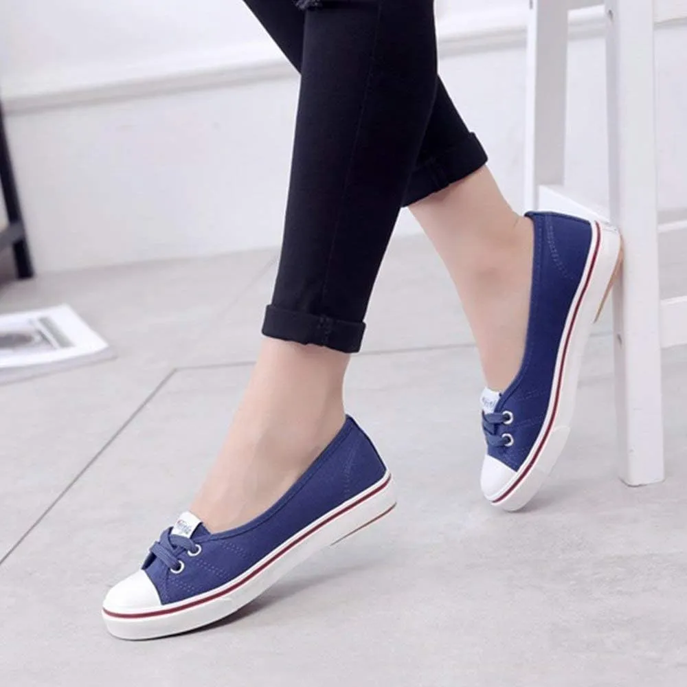 Women Casual Canvas Work Flats Loafers Slip On Woman's Flats Soft Fashion Boat Shoes Blue 35