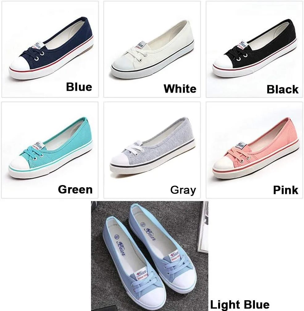 Women Casual Canvas Work Flats Loafers Slip On Woman's Flats Soft Fashion Boat Shoes Blue 35