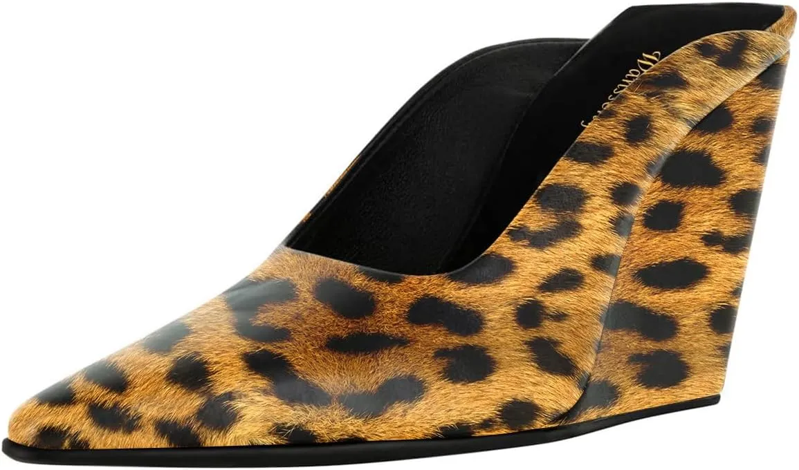 Women Chic Pointed Toe Wedge High Heel Mules Slip On Ladies Dressy Casual Summer Pump Shoes Size 4-16 US