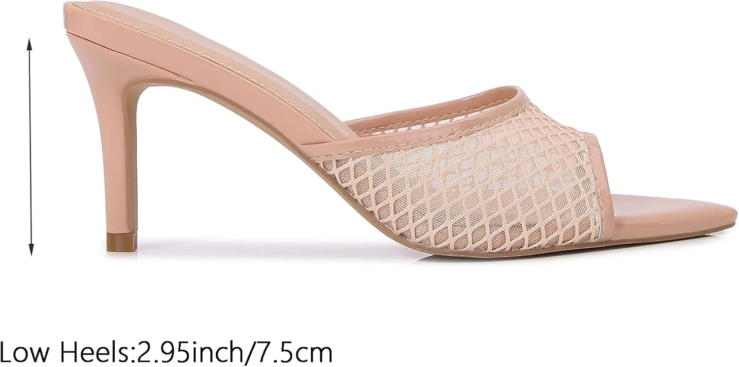 Women Clear Pointed Toe Sandals Stiletto Heels Transparent Strap High Heels Slip on Mules for Women