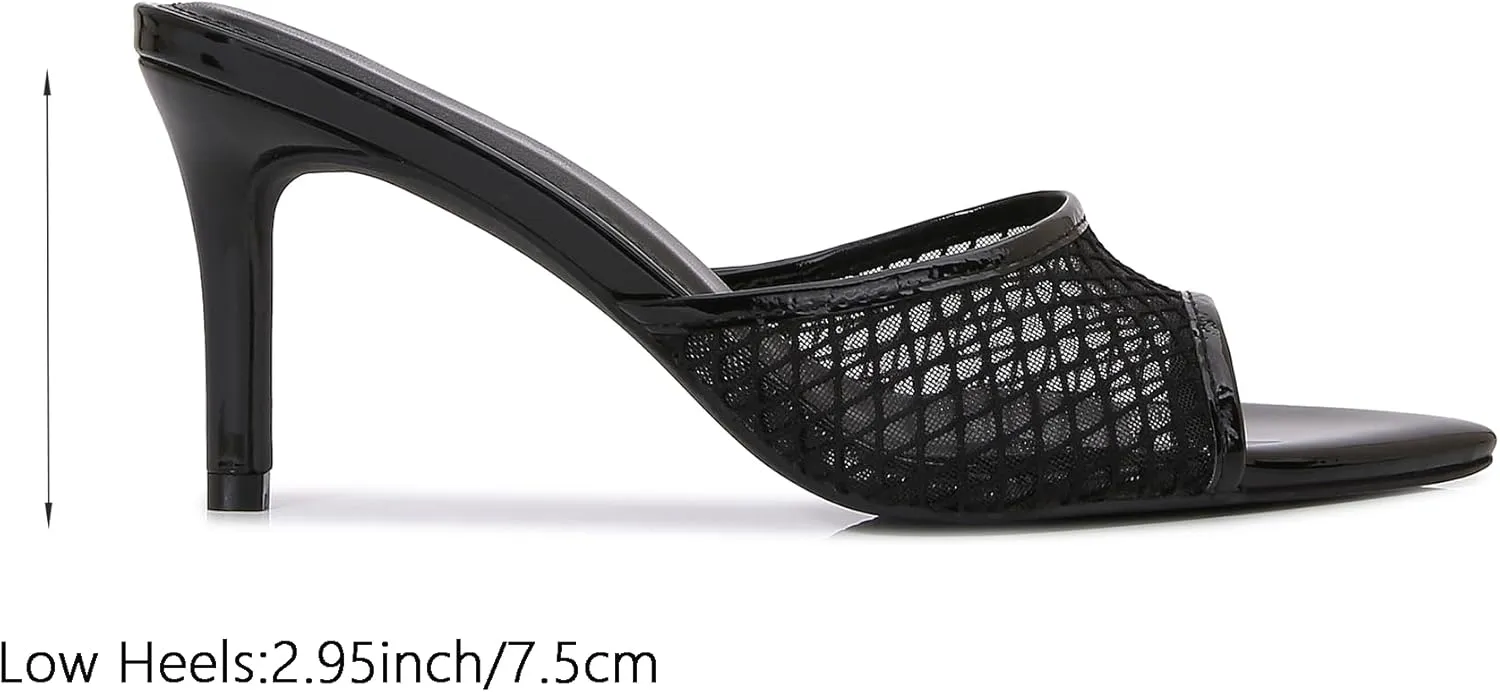 Women Clear Pointed Toe Sandals Stiletto Heels Transparent Strap High Heels Slip on Mules for Women
