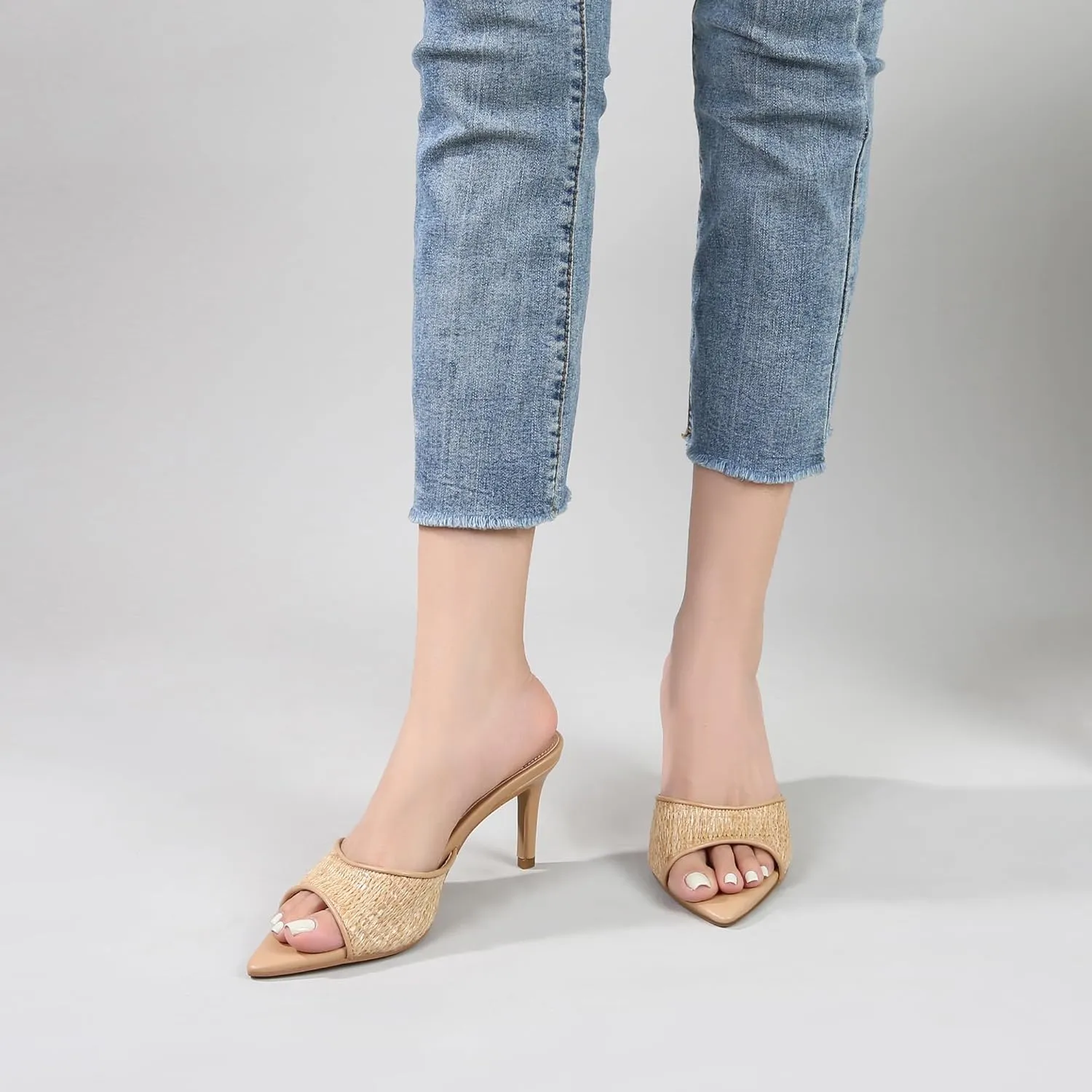 Women Clear Pointed Toe Sandals Stiletto Heels Transparent Strap High Heels Slip on Mules for Women