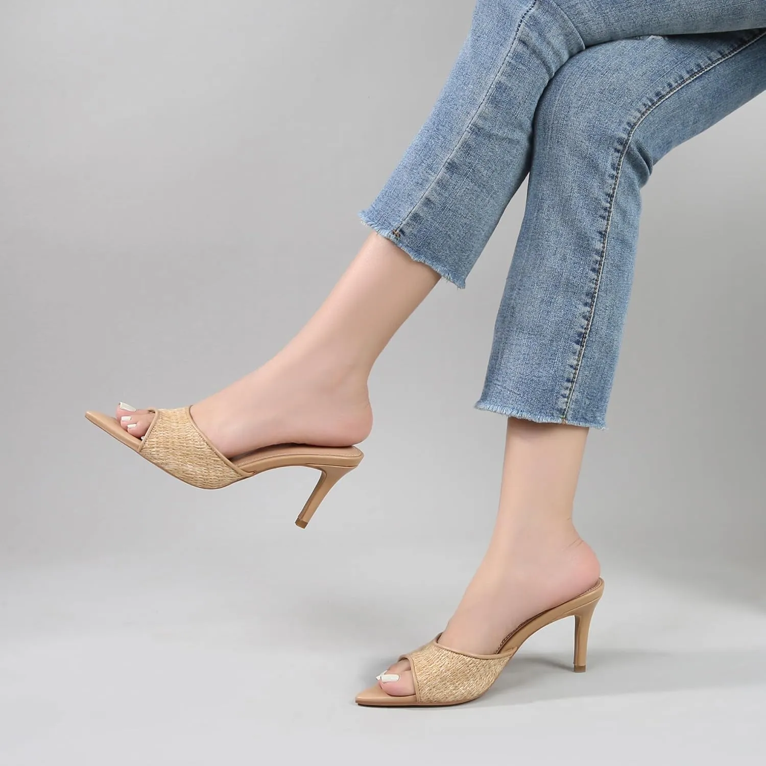 Women Clear Pointed Toe Sandals Stiletto Heels Transparent Strap High Heels Slip on Mules for Women