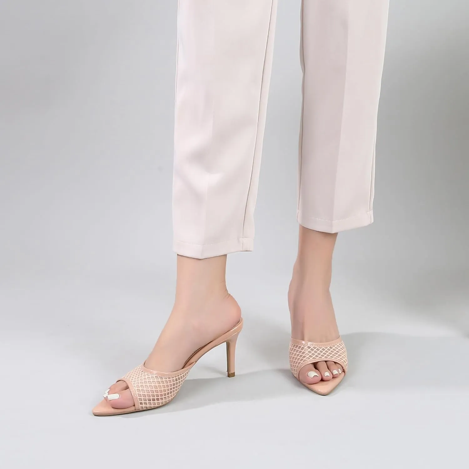 Women Clear Pointed Toe Sandals Stiletto Heels Transparent Strap High Heels Slip on Mules for Women