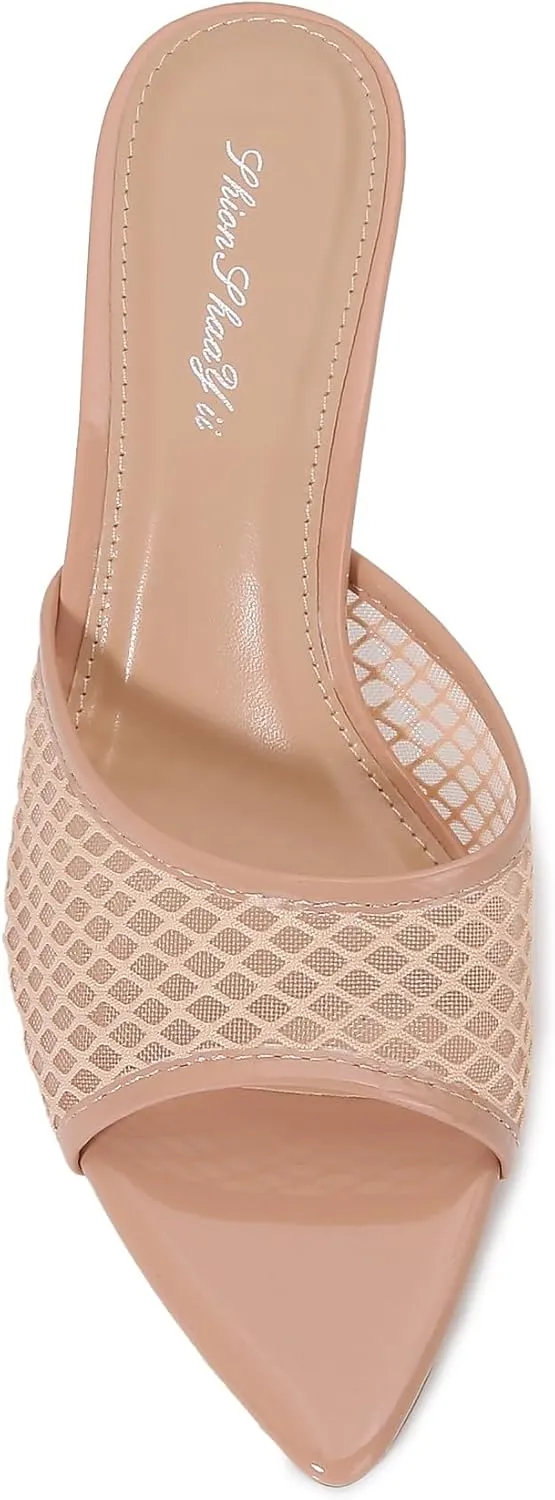 Women Clear Pointed Toe Sandals Stiletto Heels Transparent Strap High Heels Slip on Mules for Women