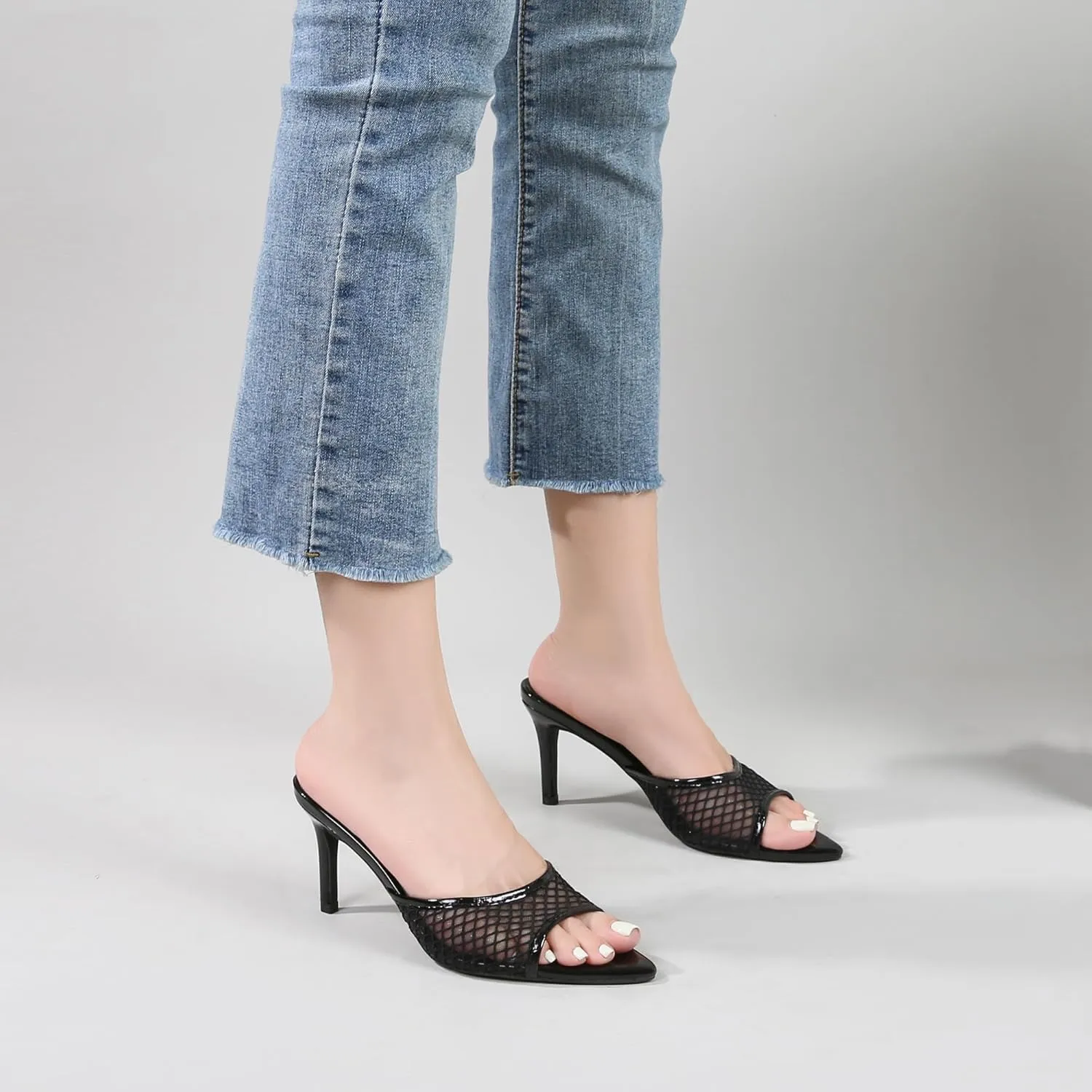 Women Clear Pointed Toe Sandals Stiletto Heels Transparent Strap High Heels Slip on Mules for Women