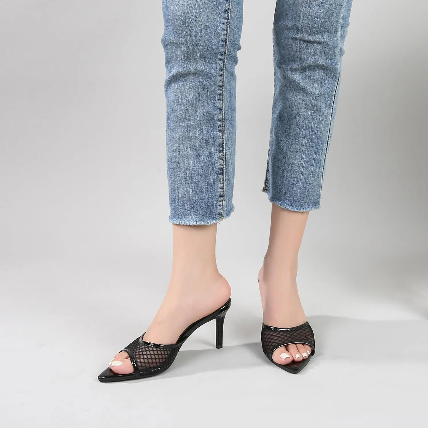 Women Clear Pointed Toe Sandals Stiletto Heels Transparent Strap High Heels Slip on Mules for Women