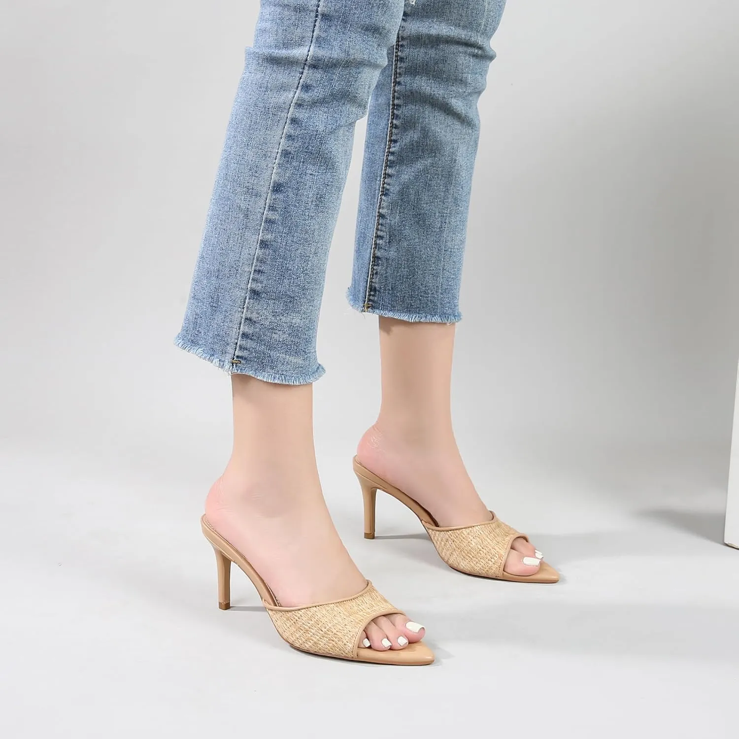 Women Clear Pointed Toe Sandals Stiletto Heels Transparent Strap High Heels Slip on Mules for Women
