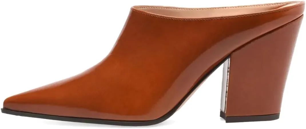 Women Closed Pointed Toe Chunky High Heel Mules Classic Slip on Sandals Comfy Casual Dress Slippers Size 4-16 US