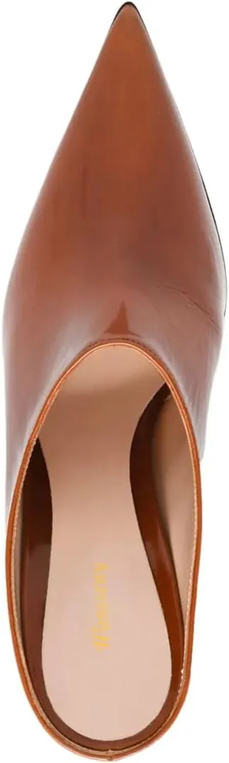 Women Closed Pointed Toe Chunky High Heel Mules Classic Slip on Sandals Comfy Casual Dress Slippers Size 4-16 US