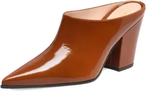 Women Closed Pointed Toe Chunky High Heel Mules Classic Slip on Sandals Comfy Casual Dress Slippers Size 4-16 US
