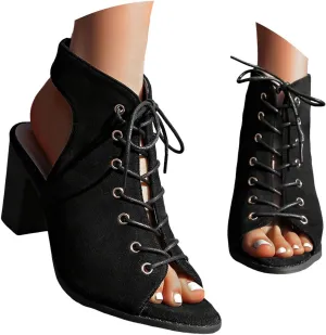 Women Fashion Suede Summer Chunky Heels Sandals 2025 Summer Casual Solid Color Slingback Open Toe Lace Up Sandals Summer Backless Mules Slide Walking Shoes for Daily Wear