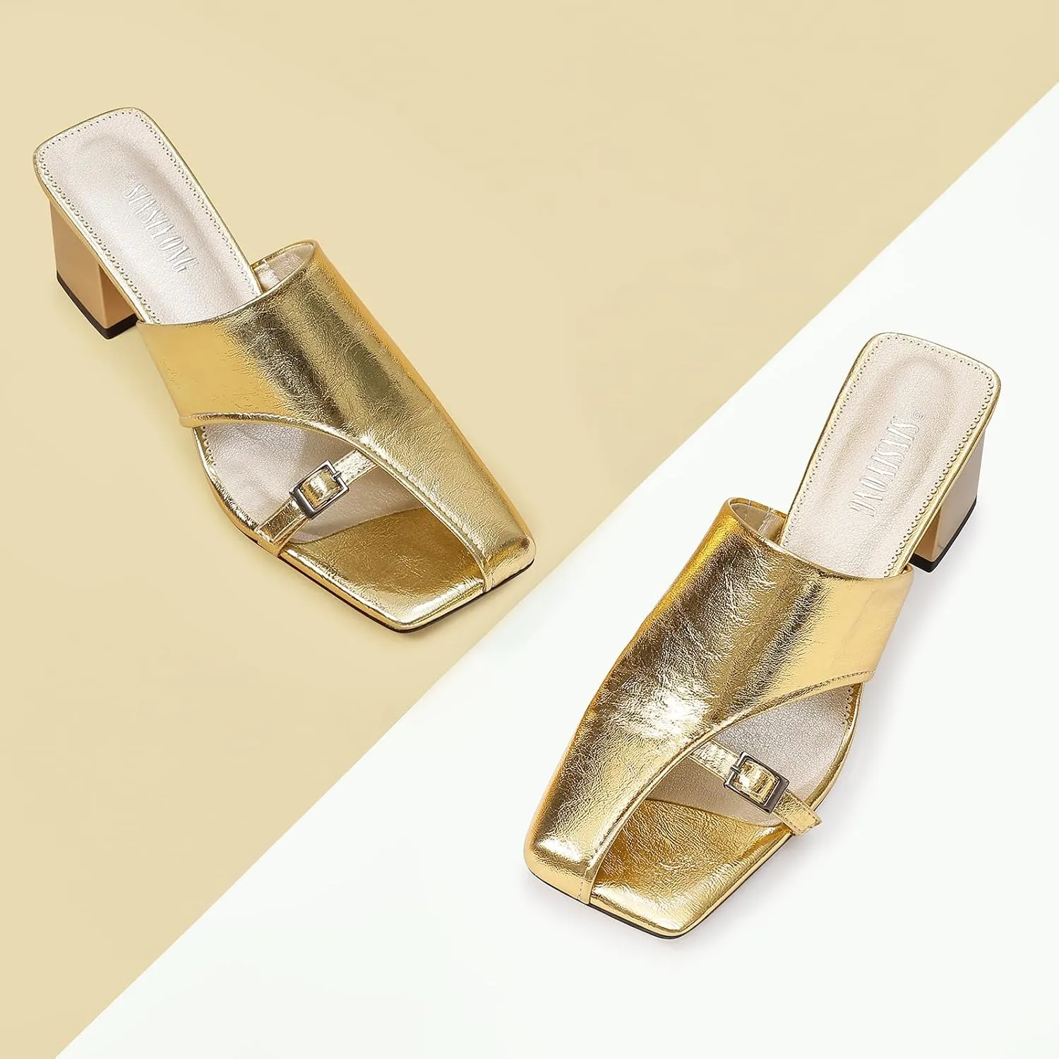 Women Heeled Mules Half-Toe Block Heel Sandals Comfortable Pumps