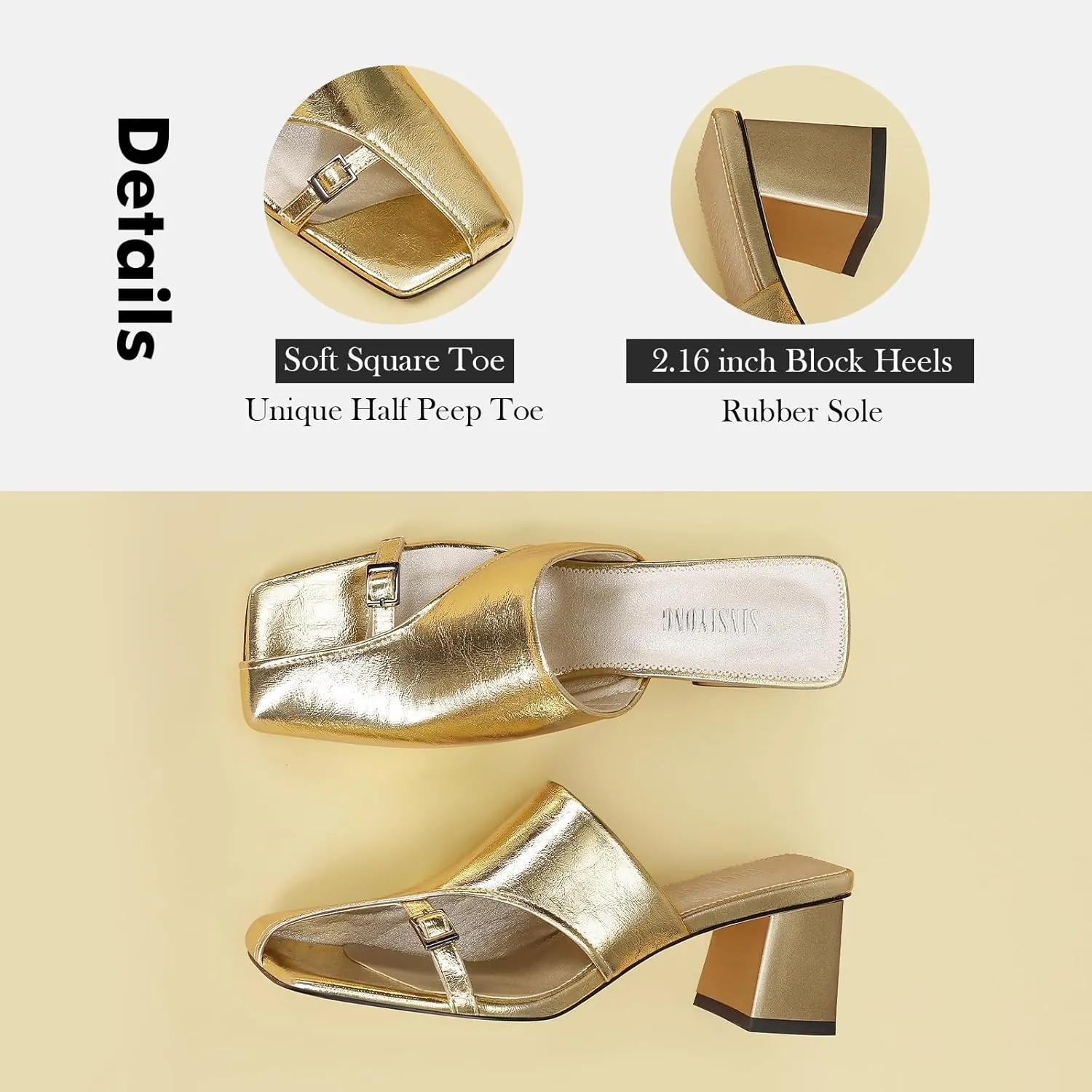 Women Heeled Mules Half-Toe Block Heel Sandals Comfortable Pumps