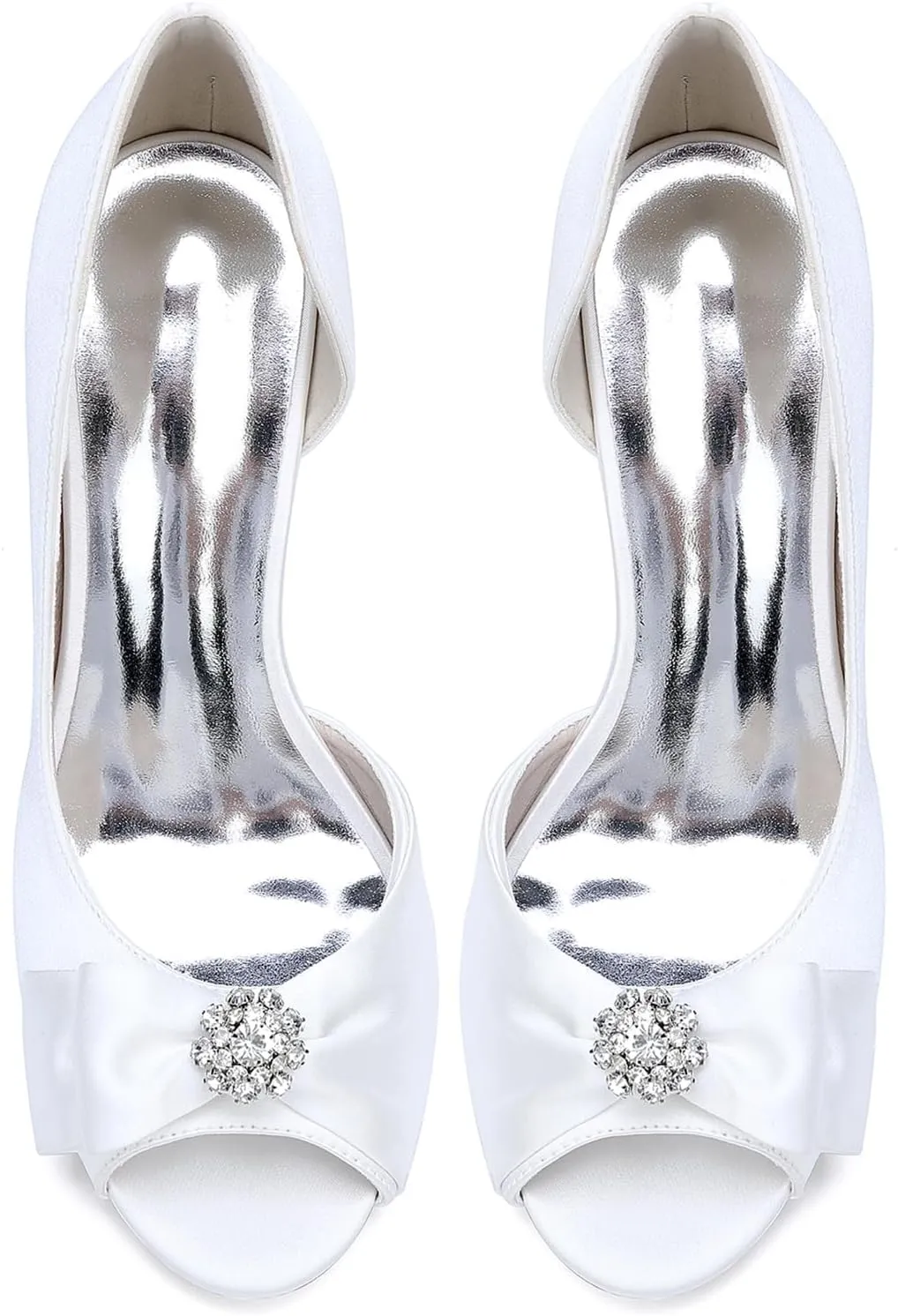 Women Peep Toe Wedding Shoes for Bride Satin with Bow Rhinestones Slip-on Stiletto Heel Prom Party Dress Sandals