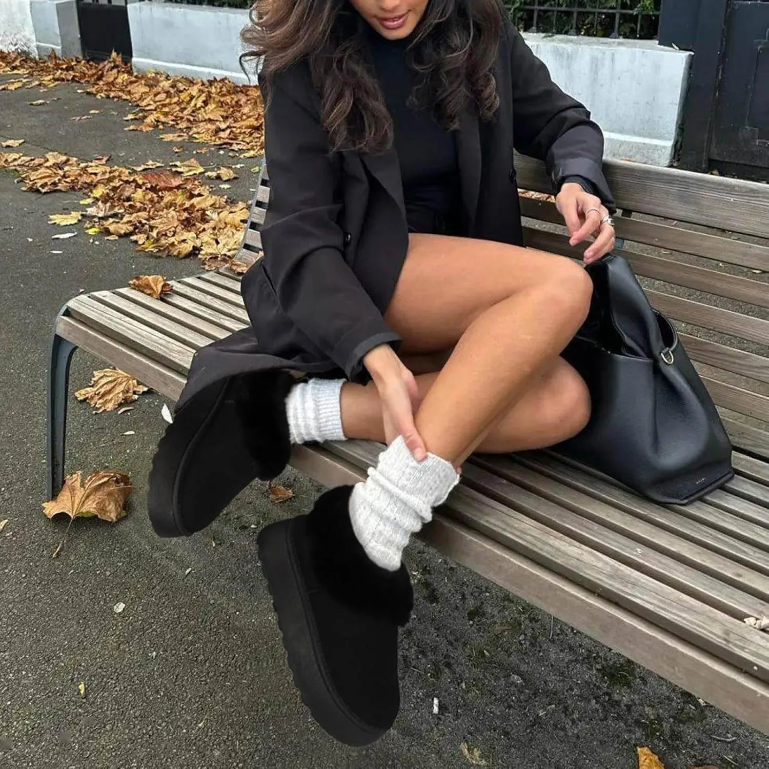 Women Platform Snow Boots Fuzzy Slippers Fluffy Mini Boots House Slippers Clogs Indoor Outdoor