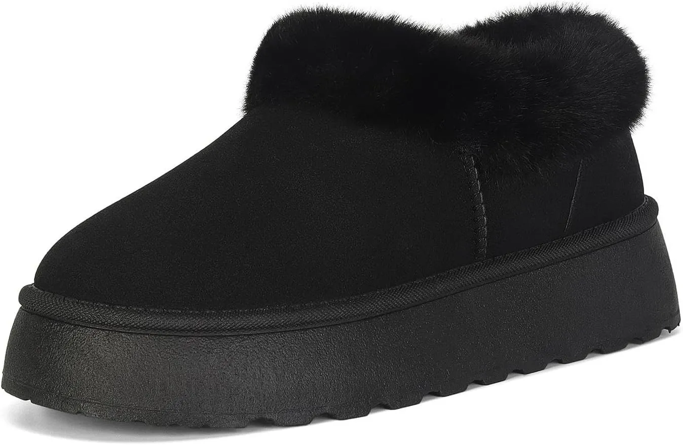 Women Platform Snow Boots Fuzzy Slippers Fluffy Mini Boots House Slippers Clogs Indoor Outdoor