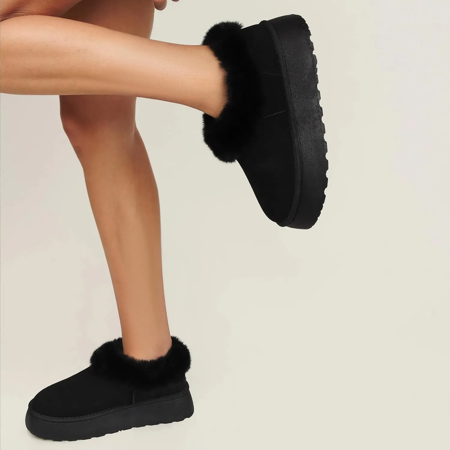 Women Platform Snow Boots Fuzzy Slippers Fluffy Mini Boots House Slippers Clogs Indoor Outdoor