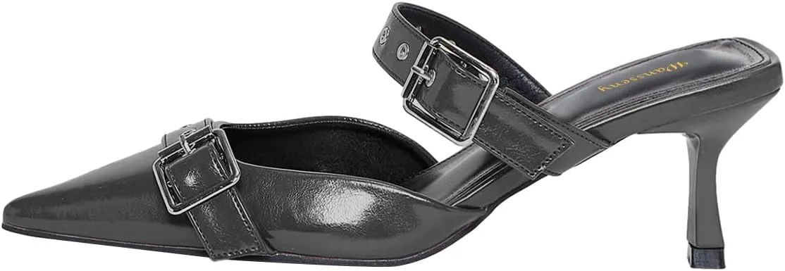 Women Pointed Toe Strap Buckle Mules Kitten Heel Slip On Ladies Summer Casual Dress Shoes Size 4-16 US