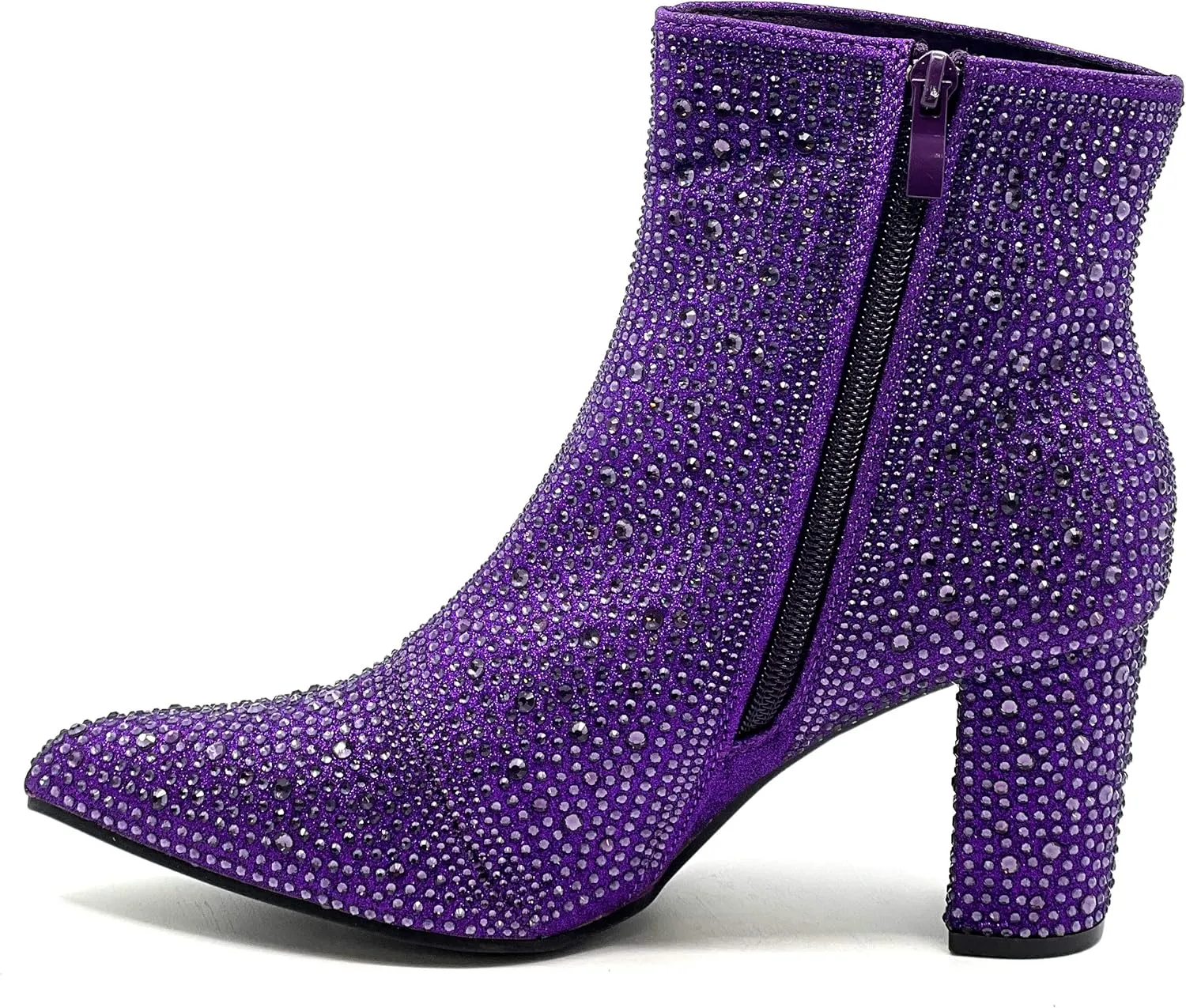 Women Rhinestone Block Chunky Heel Ankle Bootie
