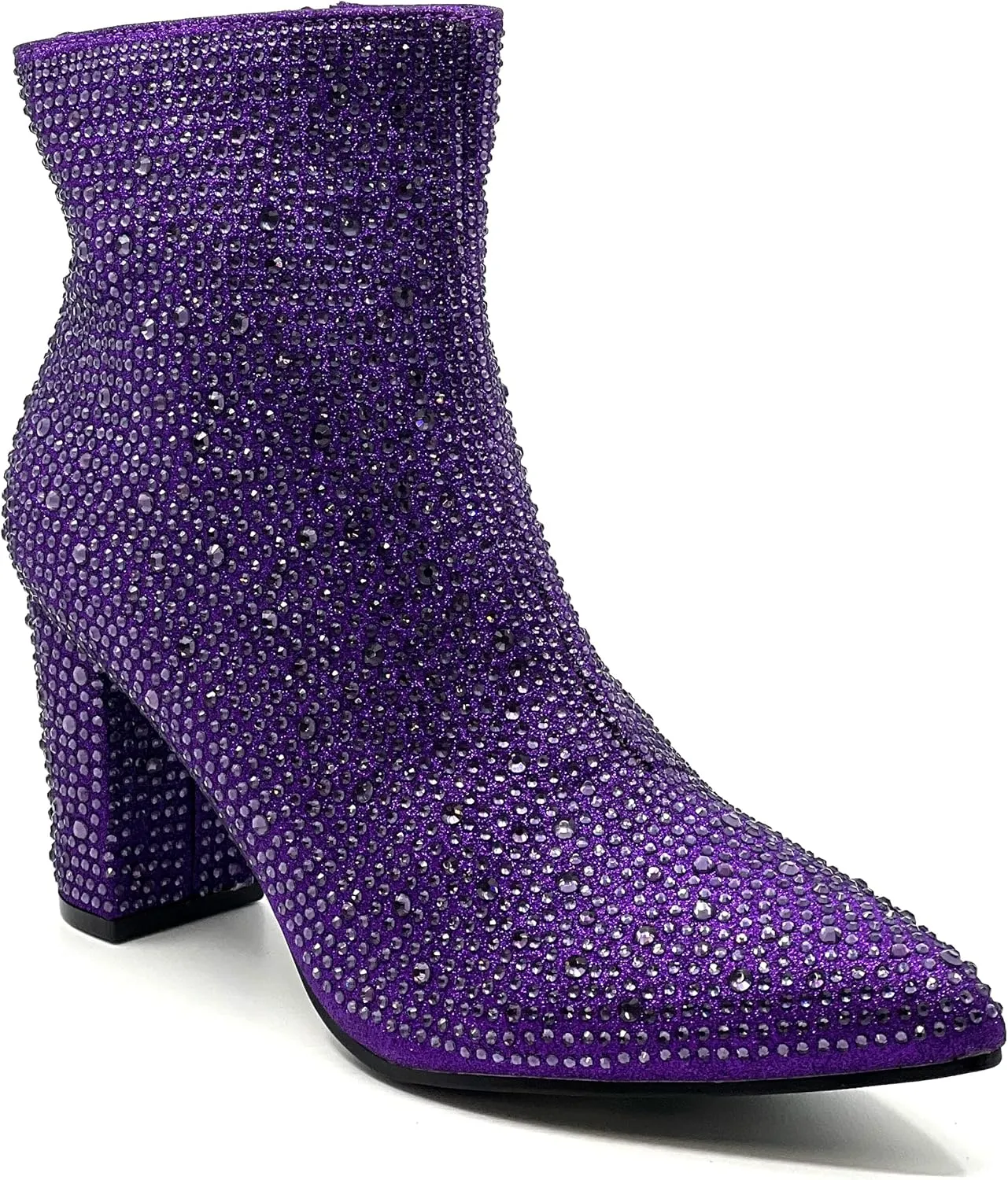 Women Rhinestone Block Chunky Heel Ankle Bootie