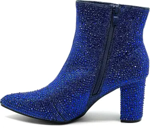 Women Rhinestone Block Chunky Heel Ankle Bootie