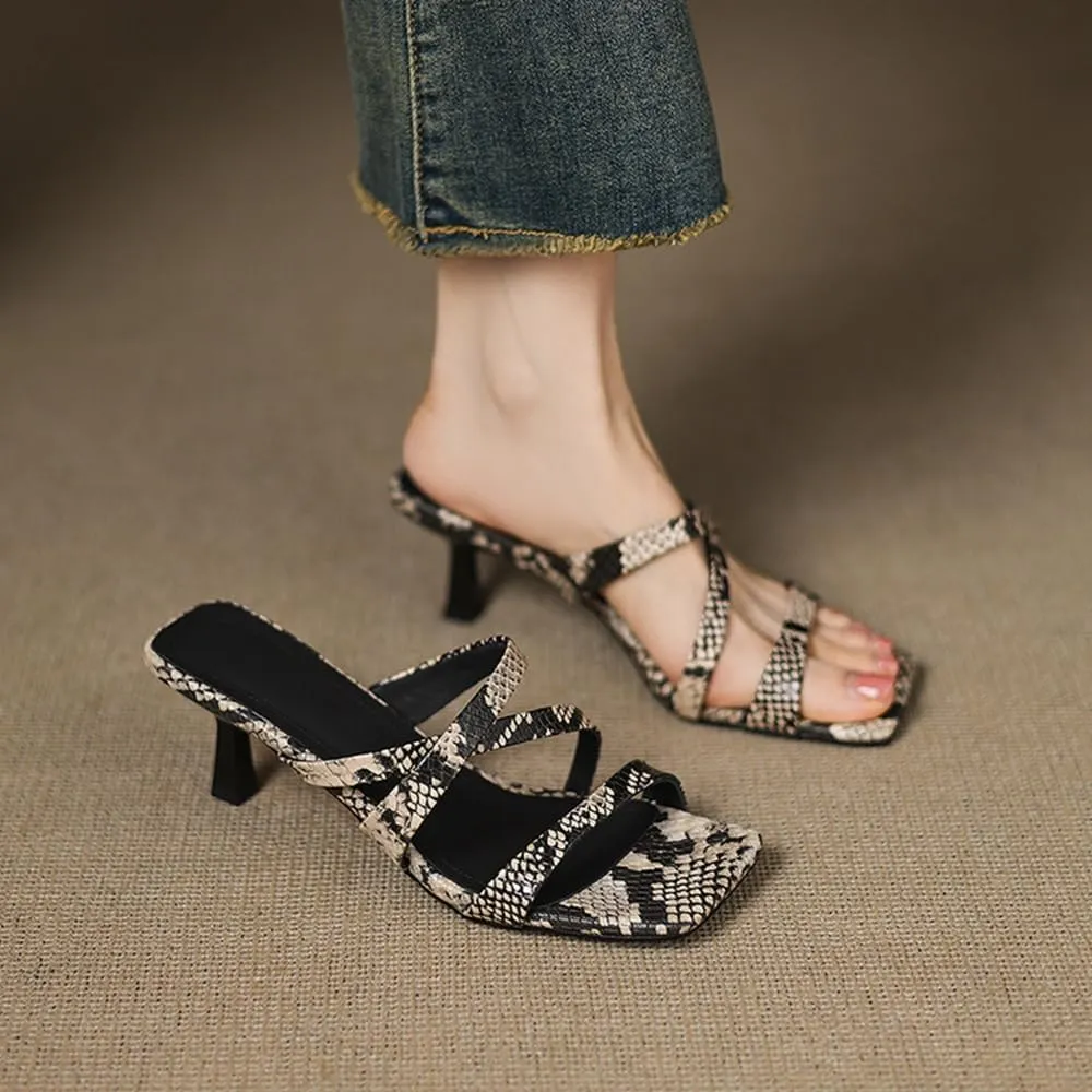 Women Sandals Peep Toe Mules Slip On High Heels Big Size Summer shoes for wedding Party Drees