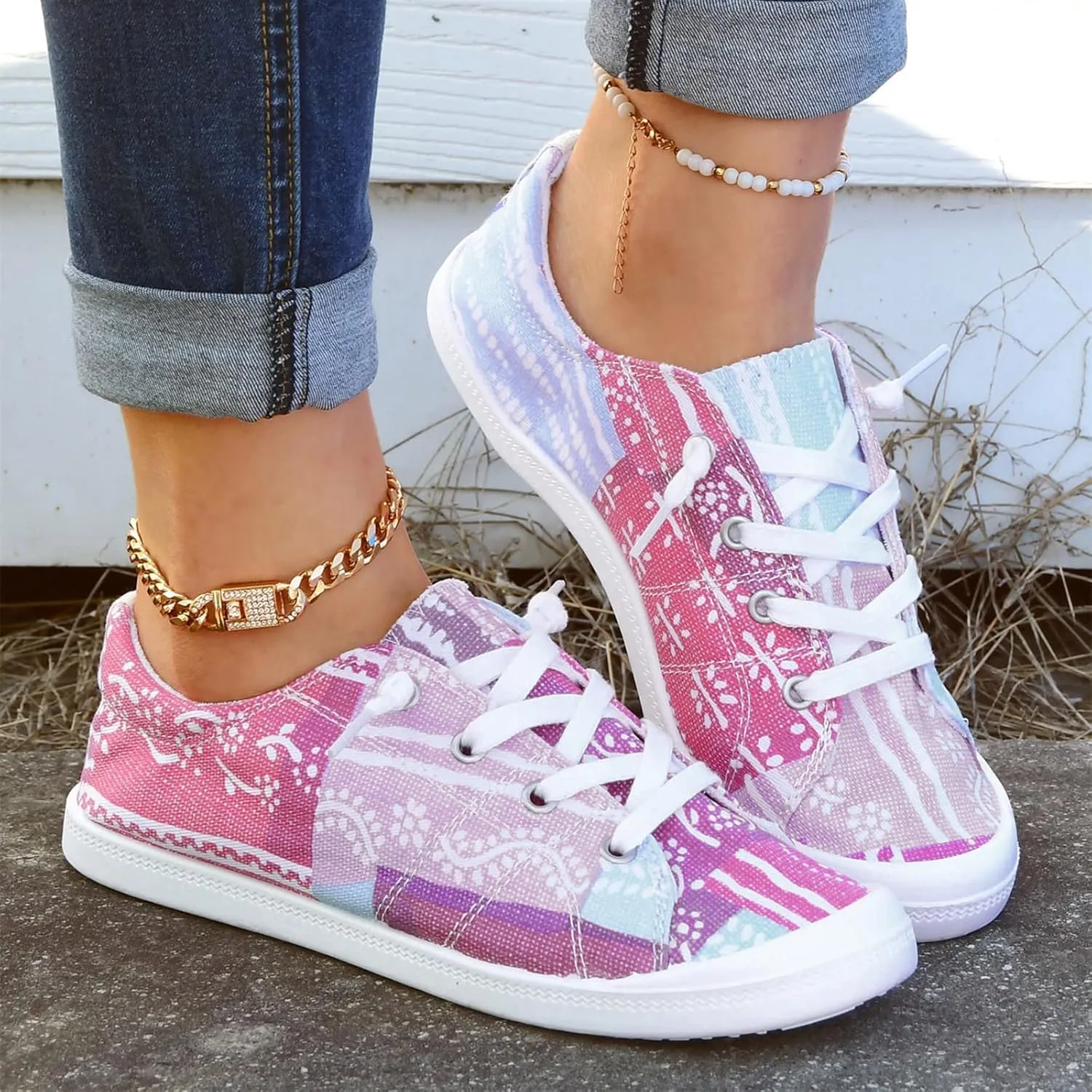 Women Shoes Non Positioning Printing Casual Comfortable Soft One Foot Casual Shoes Spark Shoes for Men Casual (Red, 7.5)