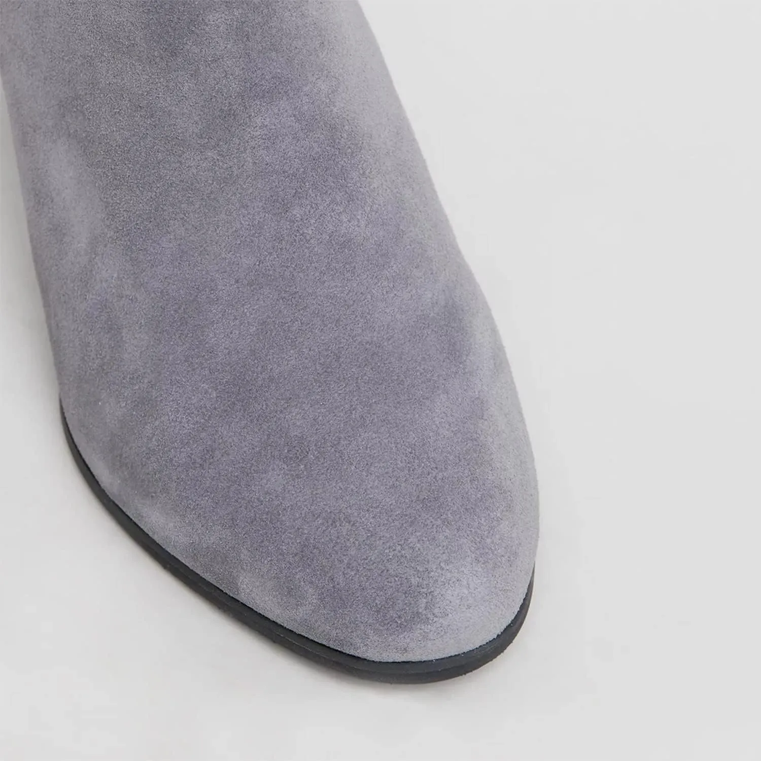 Women Suede Leather Chunky Ankle Booties, Round Toe High Heel Short Boot, Classic Grey Side Zipper Ankle Shoes, Fashion Booties for Casual or Dress up, Full Size 4-16 M US