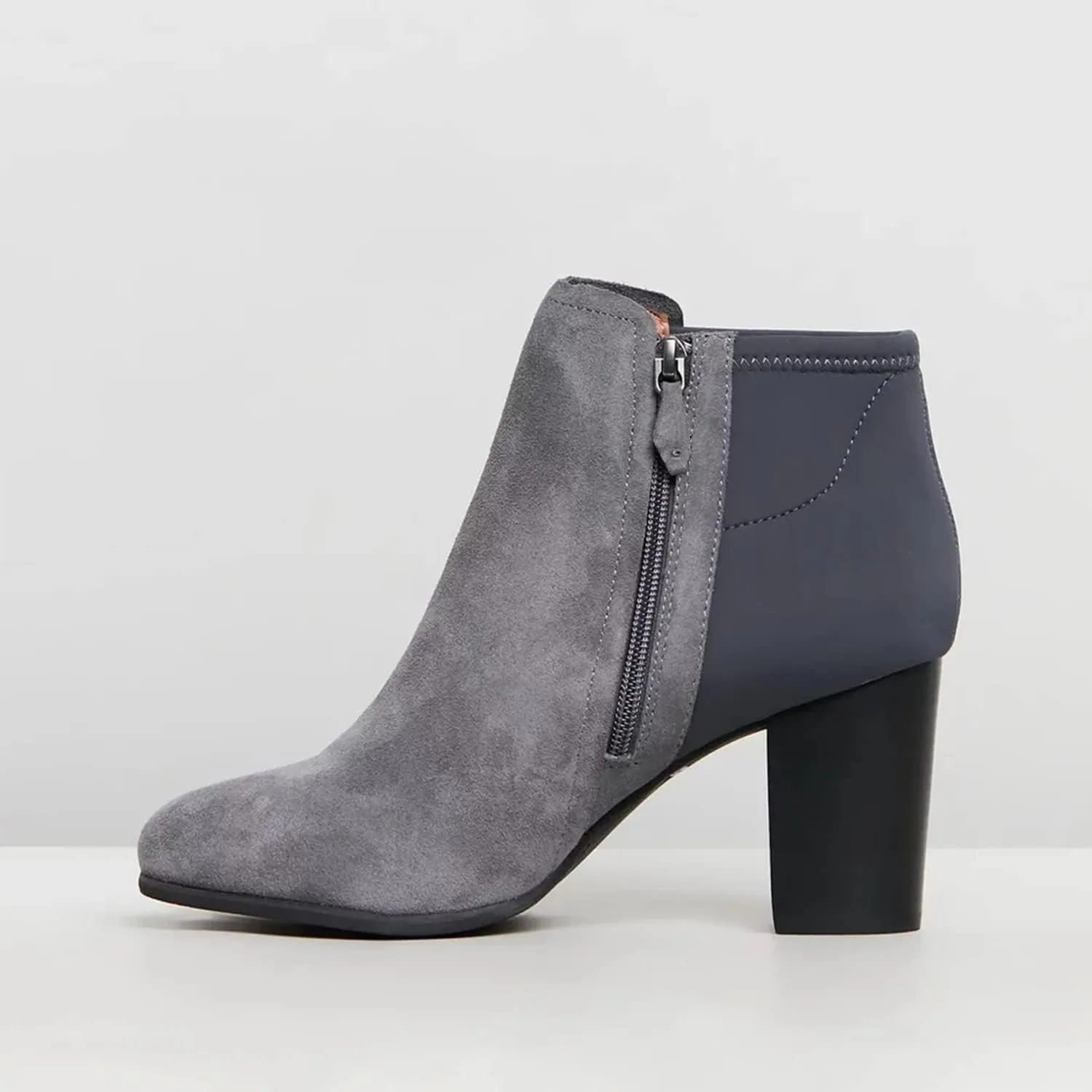 Women Suede Leather Chunky Ankle Booties, Round Toe High Heel Short Boot, Classic Grey Side Zipper Ankle Shoes, Fashion Booties for Casual or Dress up, Full Size 4-16 M US