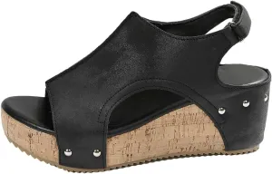 Women Wedge Sandals with Strap Comfortable Open Toe Fishbone Shoes for Summer
