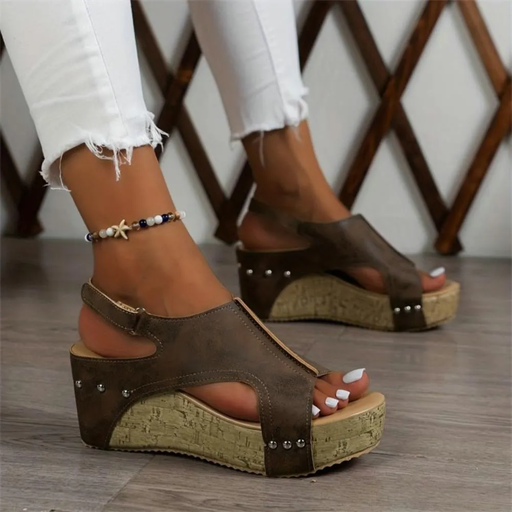 Women Wedge Sandals with Strap Comfortable Open Toe Fishbone Shoes for Summer