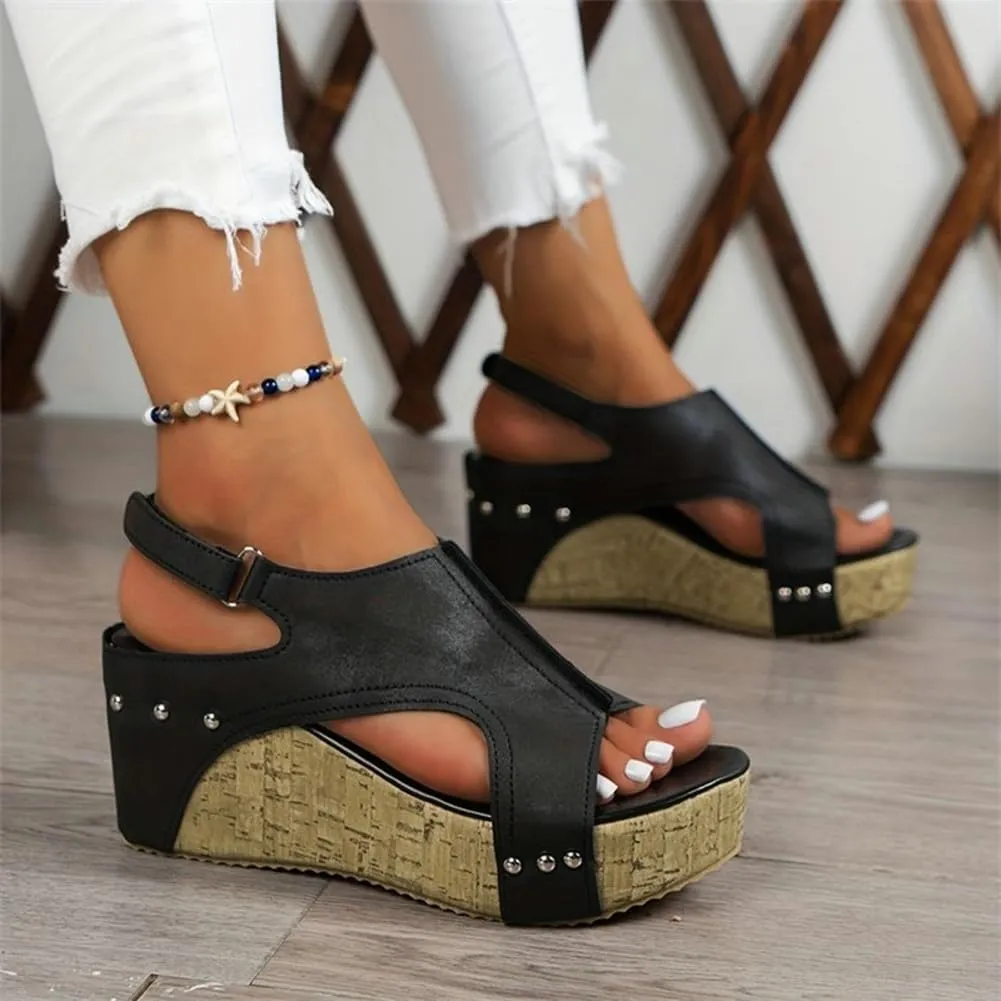 Women Wedge Sandals with Strap Comfortable Open Toe Fishbone Shoes for Summer