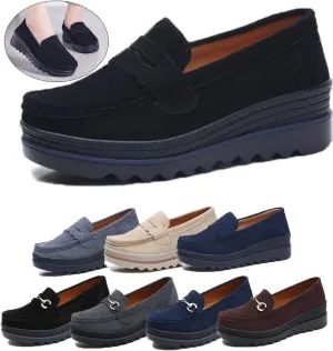 Women's Beige, Blue, Black, Grey Suede Loafers - Lunar Tempo - Casual, All Seasons - Size: US Women's - Round Toe - Platform Sole - Slip-On - Mid Top - Adult Women