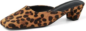 Women's Black Mules Block Kitten Heels Closed Square Toe Slip On Slingback Casual Dress Shoes