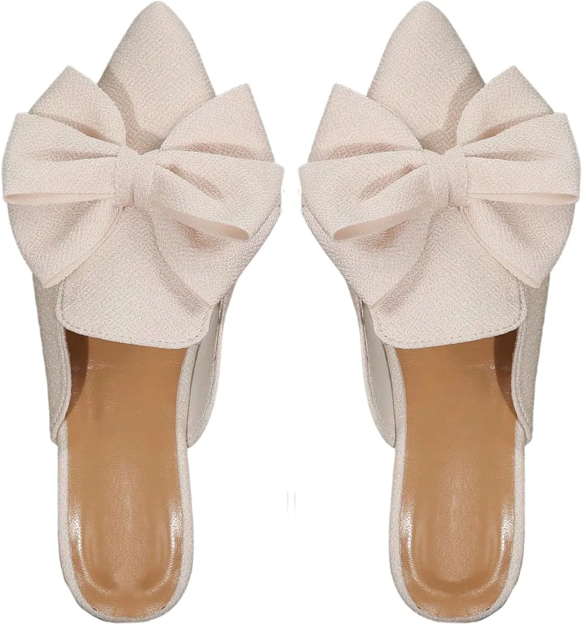 Women's Bow Mules Dressy Pointed Toe Flat Shoes Backless Loafers Slide Sandals Casual Slides Work Shoes