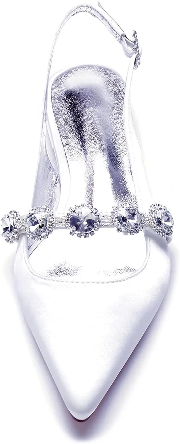 Women's Bridal Shoes Pointed Toe Low Heel Wedding Shoes Ankle Strap Adjustable Bride Pumps Slingback Crystal Sandals Evenging Party Work