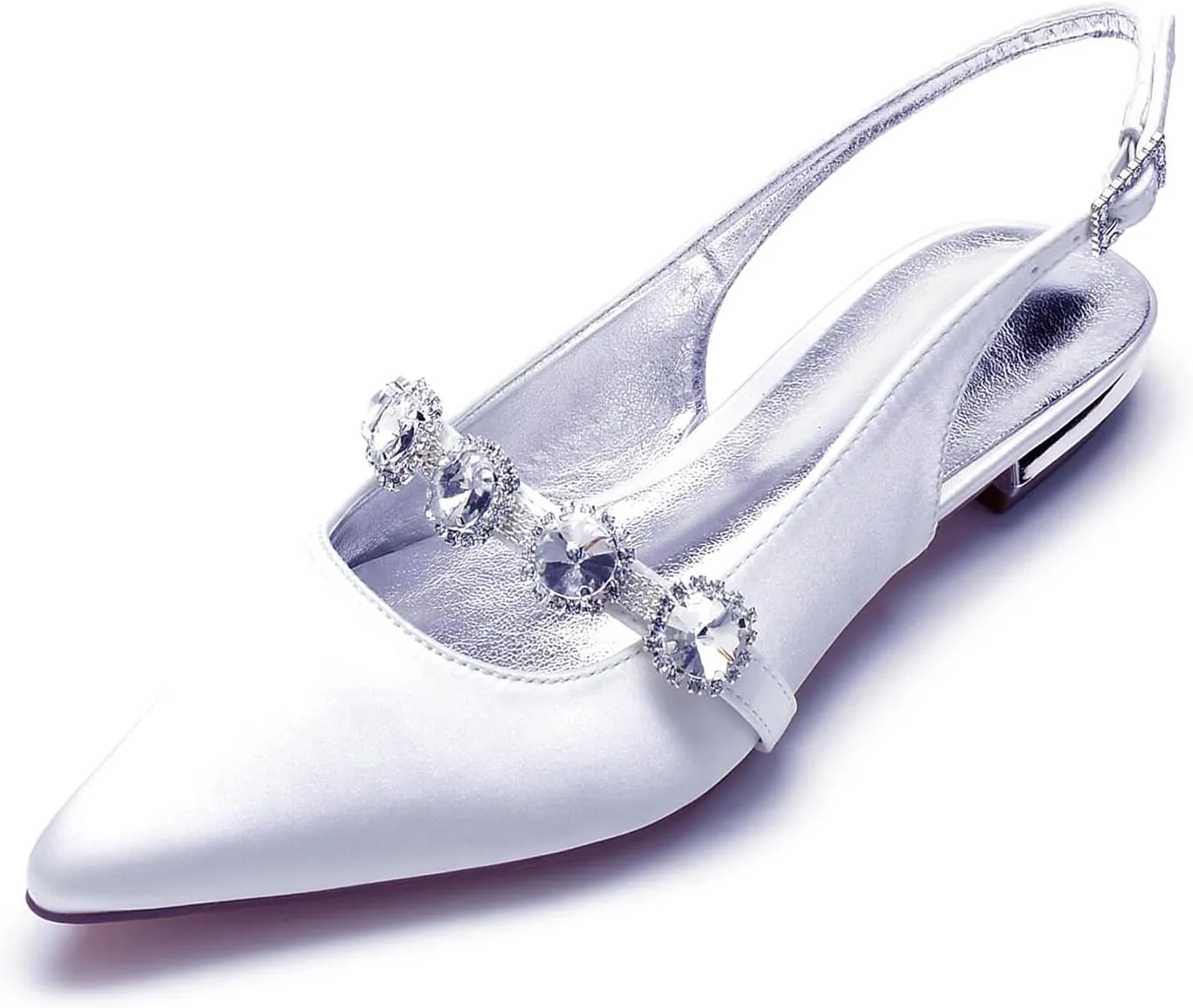 Women's Bridal Shoes Pointed Toe Low Heel Wedding Shoes Ankle Strap Adjustable Bride Pumps Slingback Crystal Sandals Evenging Party Work