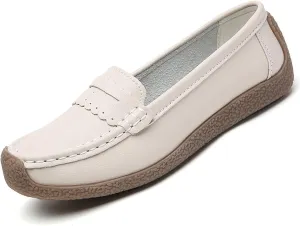 Women's Casual Soft Genuine Leather Flats Shoes Comfortable Penny Loafers Slip-Ons Softsole Driving Walking Moccasins Boat Shoes