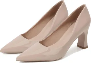 Women's Closed Pointed Toe Chunky Block High Heels Slip On Office Wedding Dress Pumps Shoes for Women 3 Inches