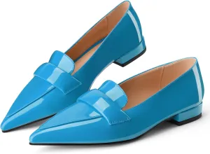 Women's Closed Pointed Toe Penny Loafers Shoes Black Patent Leather Comfortable Slip On Work Business Dressy Classic Flats Shoes