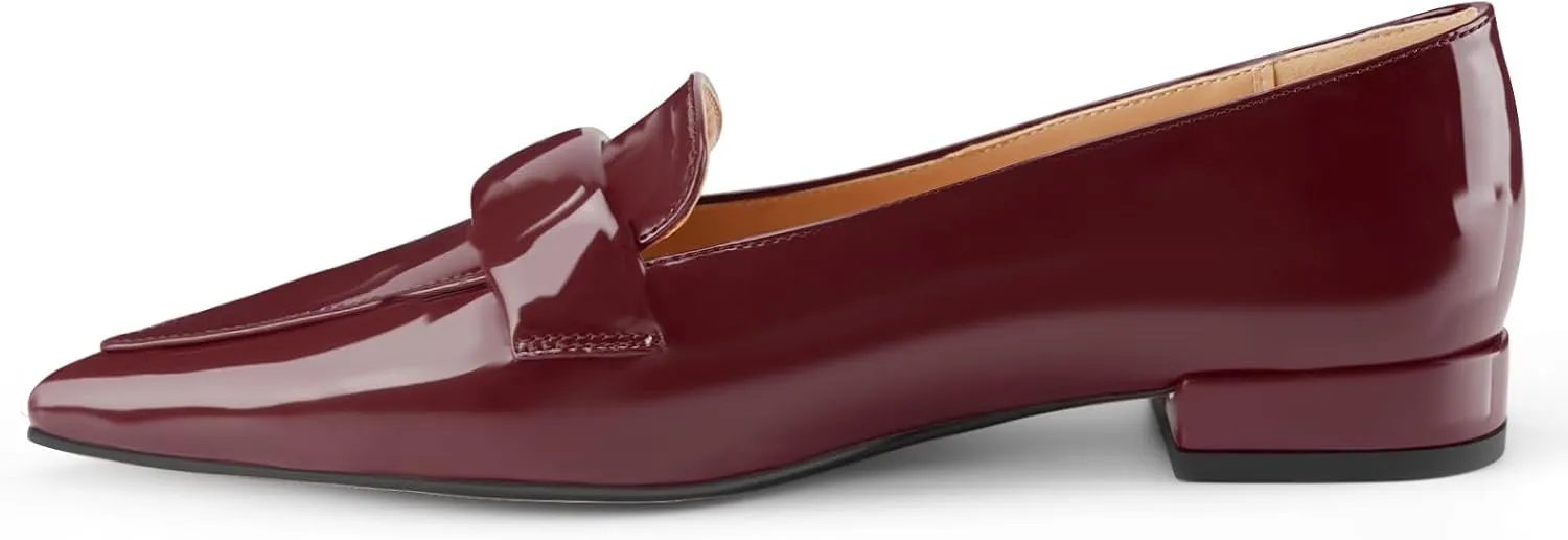 Women's Closed Pointed Toe Penny Loafers Shoes Black Patent Leather Comfortable Slip On Work Business Dressy Classic Flats Shoes